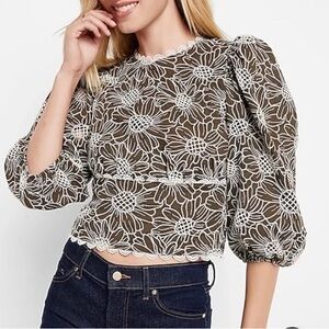 Express Open Back Embroidered Olive Green Top